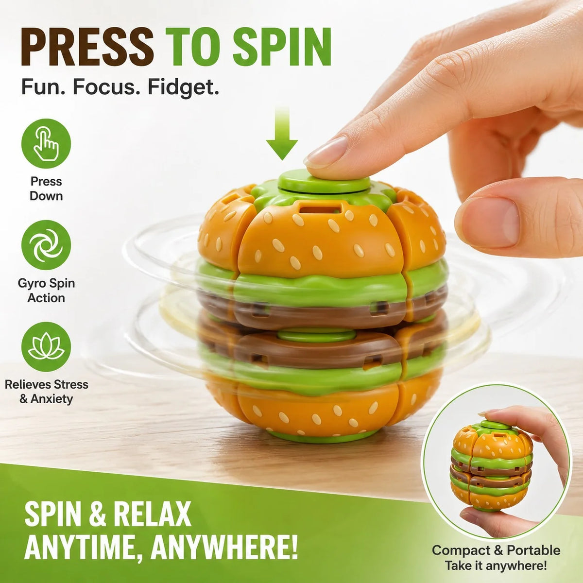 3D Hamburger Fidget Spinner